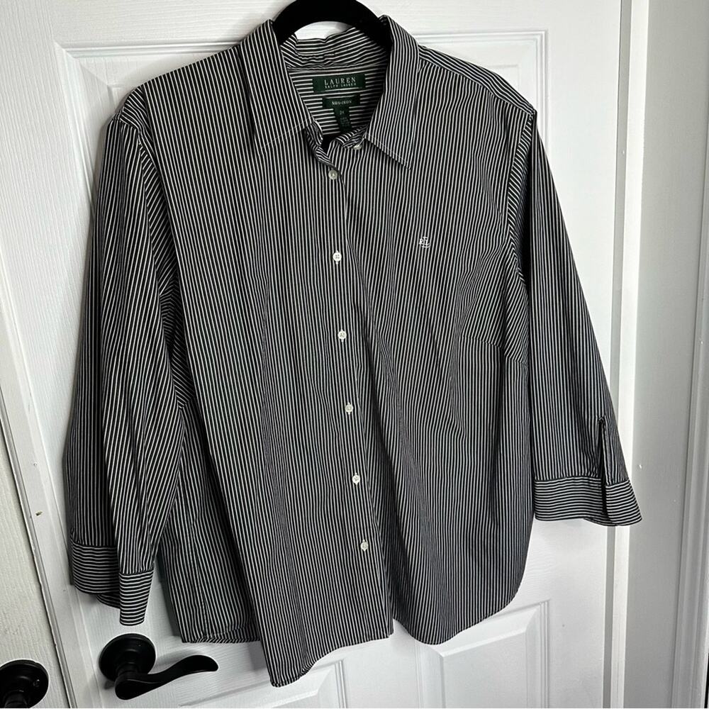 Lauren Ralph Womens Top Button Up Non Iron Logo Career Black 2x (Price Firm) - Picture 2 of 7